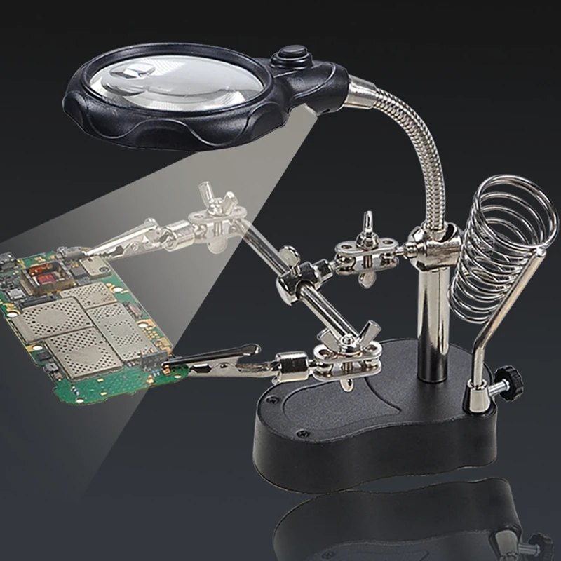 ריתוך זכוכית מגדלת עם אור LED 3.5 X-12X עדשת עזר קליפ שולחן עבודה זכוכית מגדלת הלחמה תיקון כלי המשקפיים . ' - ' . 1