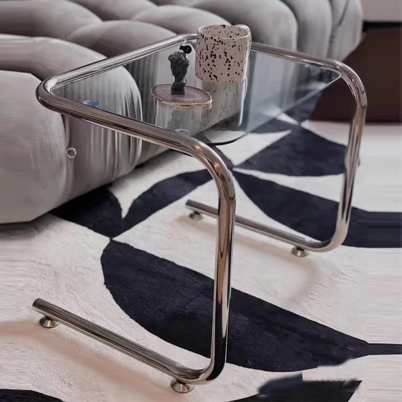 Monden מסגרת מתכת שולחן הקפה בסלון הצר ייחודי מינימליסטי זכוכית שולחן קפה צר שולחן קטן באס הביתה Fturniture . ' - ' . 2
