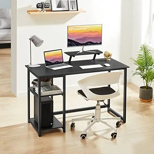 משרדי שולחן מחשב עם צג עמוד הפיך מדפי אחסון,47 אינץ מודרני כתיבה PC שולחן העבודה,קל להרכבה,אגוז . ' - ' . 3