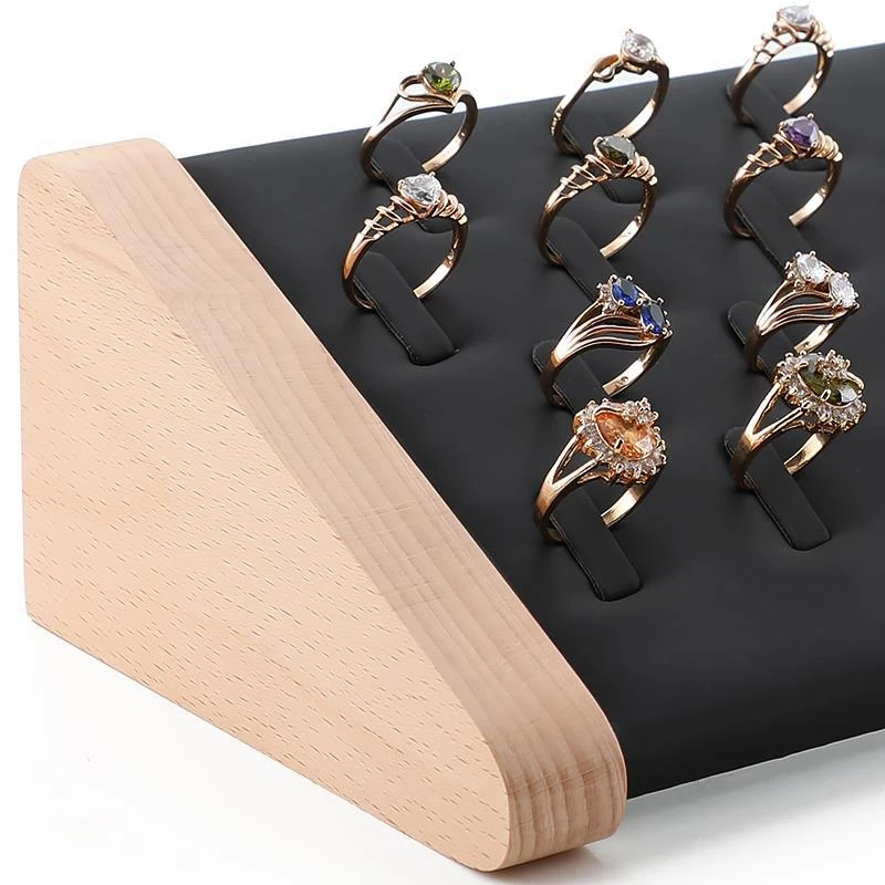 נייד עץ טבעת Rack תצוגת טבעת אחסון מחזיק עבור נשים תכשיטים אביזרי יוקרה קטיפה תכשיטים ארגונית עבור החנות. . ' - ' . 3