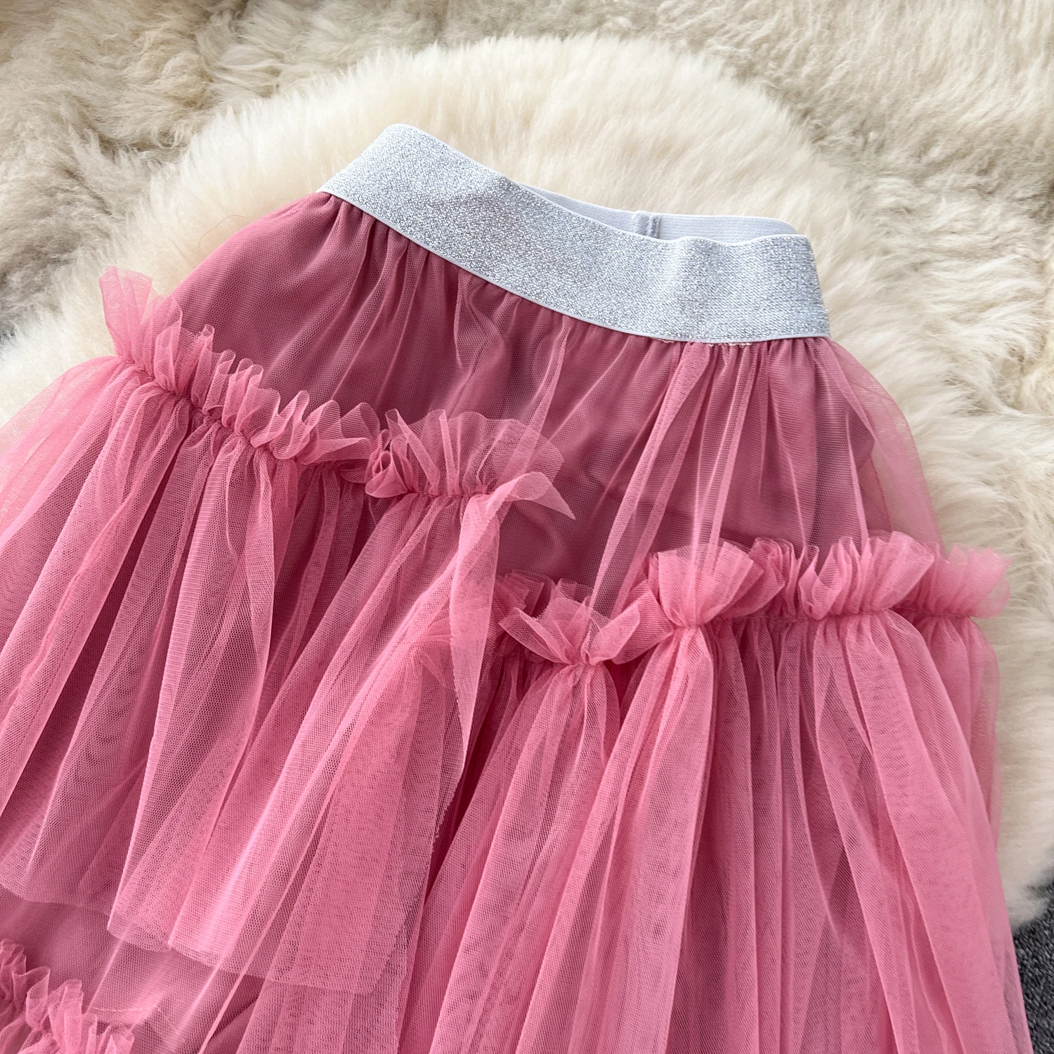 סקסית העצום רשת חצאיות ארוכות לנשים אופנה 2023 חדש y2k Shirring מוצק אימפריה אלגנטית פסטיבל רייב קו הנשים של החצאית . ' - ' . 3
