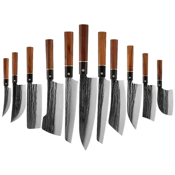 1-6יח סכיני מטבח סט אולטרה חדה סכין קצבים ידית עץ יפנית מקצועית סכין יד מזויפים שף סכיני מטבח להגדיר