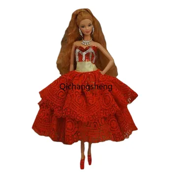 Cosplay אדום נצנצים תחרה 1/6 BJD בגדים עבור ברבי הבובה השמלה כתף תלבושות הנסיכה שמלת Vestido 11.5