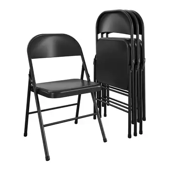 מעמודי התווך פלדה כיסא מתקפל (4 Pack), שחור