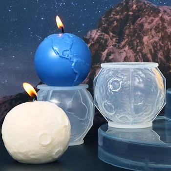 3D כדור הארץ הירח סיליקון נר עובש בעבודת יד מרחב היקום נרות ריחניים עושה שעווה עובש סבון שרף תבניות מלאכת אמנות עיצוב הבית