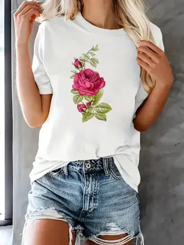 פרח יפה סגנון חמוד מודפס נשים העליון ביגוד נשי חולצת אופנה מזדמן טי שרוול קצר בגדי גרפי חולצות