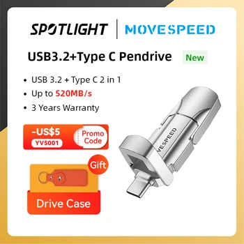 MOVESPEED 2 in 1 USB Flash Drive 520MB/s מהירות גבוהה USB 3.2 Gen 2 עט כונן 1TB 512GB 256GB OTG סוג C Pendrive עבור טלפונים PC