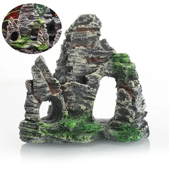 1PC הדמיית מסלעה נוף הרים אבן מערת אבן בית העץ שרף אמנות האקווריום Landscap קישוטים לאקווריום אביזרים