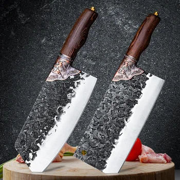 מסורתית בעבודת יד מזויפים סכין מטבח, פטיש פלדה אל חלד שף של המסוק בישול סכיני בשר מבצעה הקצב & מתנה תיק