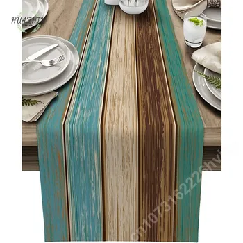 טורקיז כחול ירוק שולחן רצים עץ עם פסים השידה צעיפים עיצוב שולחן מטבח שולחן רצים, מסיבת חג המולד קישוט