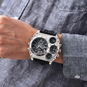 OULM שעון גברים ספורט קוורץ רצועת עור שעונים ייחודיים זכר צבאי שעון יד גדול חיוג קוורץ גברים שעון Relojes גבר