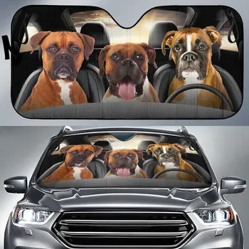 דפוס מנומר בוקסר כלב נוהג רכב השמשה שמש, צל,מצחיק בוקסר כלב משפחה מגן השמש מגן שמשיה על מכונית משאית סו