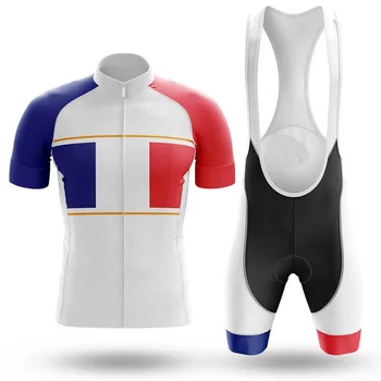 POWERBAND צרפת הלאומי שרוול קצר רכיבה על אופניים ג ' רזי קיץ בגדי רכיבה יוקרתי CICLISMO+מכנסיים קצרים סינר