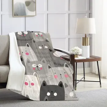 חתול חמוד שמיכה בנות, קל משקל צמר רך פלנל, שמיכה לאוהבי חתולים הספה הספה בסלון Chirdren מתנה