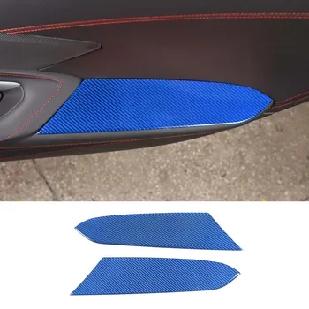 עבור שברולט קורבט C8 2020-2023 רך סיבי פחמן כחול דלת המכונית משענת יד לוח מדבקה הפנים המכונית הגנה אביזרים