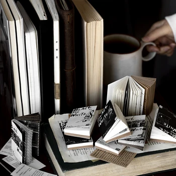 100 גיליונות שחור לבן אוסף חומר מקור הספר נייד Mini התזכיר רפידות DIY רעיונות היומן קולאז ' נייר רקע