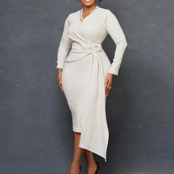 סתיו Bodycon Midi שמלה אפריקאית שמלות לנשים 2023 יומי אלגנטי גבוהה המותניים התחבושת זמן Sleve חלוק נשי אפריקה בגדים 
