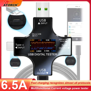 6.5 USB Tester DC סוג-C משטרת דיגיטלי מודד Amper מתח הנוכחי צג מד הזרם גלאי בנק כוח מטען קיבולת מטר