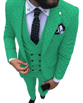 אנשים ירוקים של חליפה 3 חלקים הבחין דש Slim Fit כפול עם חזה האפוד חליפות שושבינים לחתונה(בלייזר+אפוד+מכנסיים)