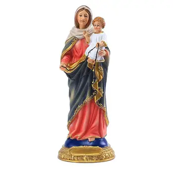 הדת השולחן פסלון הבתולה מריה מחזיקה את ישו התינוק הפסחא, קישוט מתנות חג המולד, פסלונים שרף קישוטים