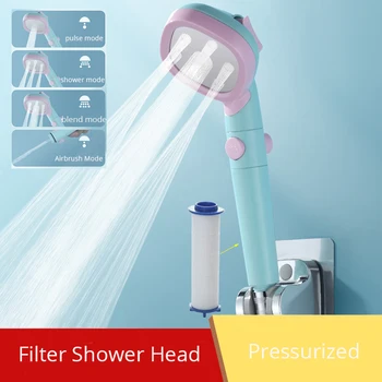 בלחץ מתכוונן 4 פונקצית מסנן ראש מקלחת עם מפתח אחד להפסיק חיסכון במים זרבובית תרסיס אביזרי אמבטיה