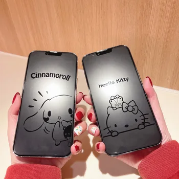 Sanrio Hellokitty Kuromi Cinnamoroll עבור Iphone 13 Pro מקס קריקטורה הסרט 12 טלפון נייד חלבית זכוכית מחוסמת הסרט בחורה מתנות