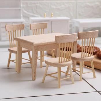 1/5pcs/set 1/12 מיניאטורי הבובות רהיטים מעץ, שולחן אוכל, כיסא לשחק במשחק סימולציה רהיטים צעצועים