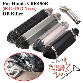 להחליק על אופנוע צינור פליטה לברוח שונה DB הרוצח 51mm פליטה עם האמצעי הקישור צינור עבור הונדה CBR250R 2011-2017 שנים.