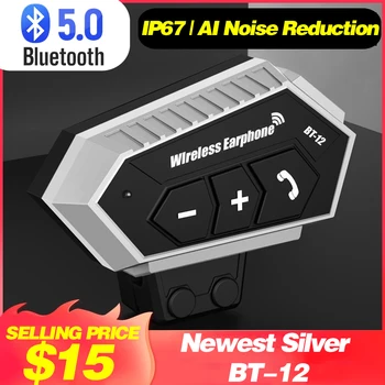 Bluetooth 5.0 קסדת אופנוע דיבורית BT-12 אופנוע Wireless אוזניות עם מיקרופון עבור IPhone IPad AndroidMotorcycle