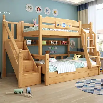 נורדי הרוח סגנון ילד ילד גבוה ונמוך עם מיטת קומותיים עץ מלא הנסיך המיטה דירה קטנה 1.2 מטר ריהוט חדר שינה להגדיר
