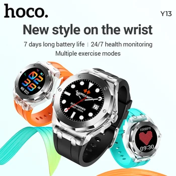 HOCO Y13 1.09 אינץ Bluetooth 5.0 שעון חכם אל חלד לוח פלדה עם קריסטל תיק Mens שעונים Suport לישון ספורט ניטור
