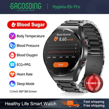 Hygieia-05r-Pro הסוכר בדם בריא שעון חכם א+PPG מדויק טמפרטורת הגוף קצב הלב, לחץ הדם HRV ספורט Smartwatch